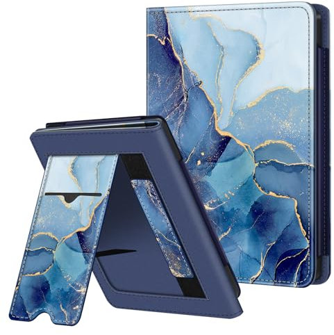 FINTIE Étui Compatible avec 6” Kobo Clara Colour/BW 2024 et Kobo Clara 2E 2022 - Coque Liseuse Housse avec Béquille, Fente pour Carte et Dragonne, Marbre Océan