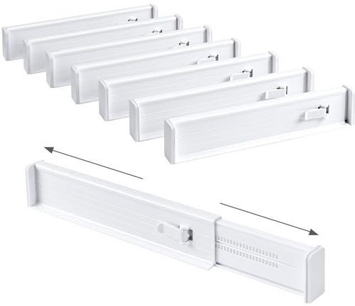 DIMJ Schubladentrenner Verstellbar (32.6-56cm) Schubladentrenner Kunststoff, Kleiderschrank Organizer Schubladentrenner Küche für Küchenspeicher, Schlafzimmer, Kommode, 8 Stück(Weiß)