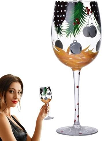 Vuggdt Vasos de Navidad – Taza de clásica con tallo, Papá Noel, árbol de Navidad, patrones de agujas de pino, decoración de cristalería de Navidad, taza divertida pintada a mano para fiestas