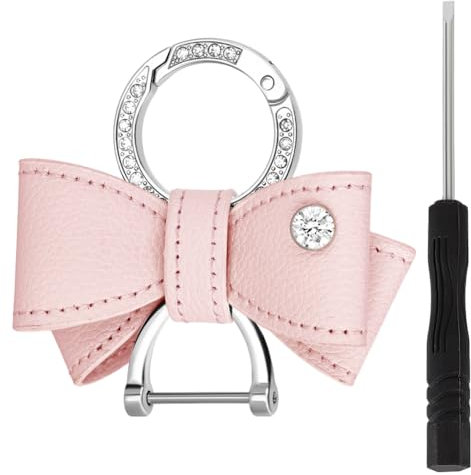 Beebeecraft Portachiavi con Fiocco in Similpelle Rosa Ciondolo per Borsa con Fiocco e Anello in Zirconia Cubica per Borsa Chiavi Dell'Auto Ciondolo Decorativo per Donna
