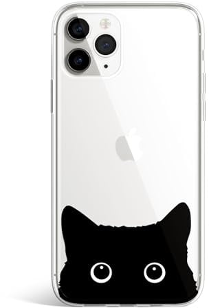 AEKPRINT Transparent Black Cat Phone Case - Clear Shockproof TPU Cover for iPhone 14, Cute Curious Cat Design