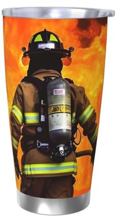 STVYUKL Trinkbecher mit Deckel und Strohhalm aus Edelstahl, auslaufsicher, doppelwandig, isoliert, für Frauen, Geschenk für Zuhause, Büro, Feuerwehr, Flamme, 591 ml