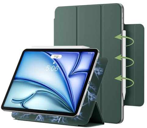 ZOYU Hülle für iPad Air 11 Zoll M3 2025/M2 2024, für iPad Air 10,9 Zoll 2022/2020 5./4. Generation, Starke magnetische Adsorption, Unterstützt Laden Apple Pencil, Auto Wachen/Schlafen, Dunkelgrün
