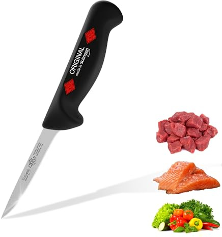 EIKASO Solingen Ausbeinmesser gerade 13cm Klinge steif aus Molybdänstahl 1.4116 Profi Fleischmesser Filetiermesser Schlachtermesser handabgezogen und eisgehärtet spülmaschinengeeignet (Schwarz, 10cm)