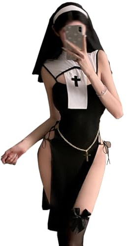 SNOMYRS Sexy Nonne Dessous Halloween Anime Cosplay Dessous Goth Teufel Nonne Kostüm Rollenspiel Freches Mini Kleid
