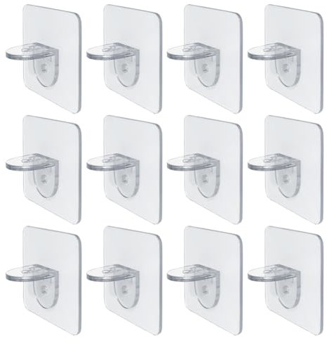 JIHUOO 20 Stück selbstklebende Regalstütze, transparenter Kunststoff, Regalstützen, Schrank-Trennstifte, Küchenschrank, Regalstifte, Möbelregalklammern, Bücherregalhalter, Klammern