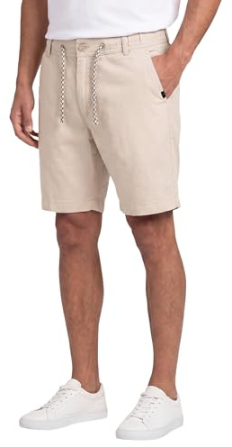 Indicode Herren Shorts (S-5XL) – Leichte Sommerhose aus Leinen-Baumwoll-Mix, Atmungsaktiv, Tunnelzug, 4 Taschen, Bequeme Freizeithose, Kurze Hose Herren – B794 (XL, Fog)