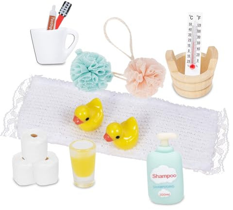 Wichtel Zubehör,15pcs Miniatur Wichtelzubehör Bade-Set für Wichteltür Weihnachten Deko und Puppenhaus, Wichtel Wasch Set Badeutensilien mit Mini Zahnpasta Zahnbürste Badeschwamm Ente Klopapier Rollen