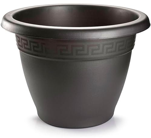 Acan Tradineur - Maceta Redonda Terracota - Fabricado en Plástico - Macetero Apto para Exterior e Interior del hogar - Diámetro: 20 cm - Color Gris Antracita