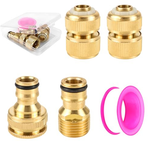 KXVXXV 4 Stück Messing Schlauchverbinder für 1/2 Zoll, Schlauchanschluss 1/2 zoll Schlauchkupplung Messing Gartenschlauch Verbinder Wasserhahn Schlauchanschluss Gartenschlauch Anschluss