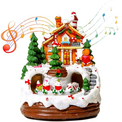 TECKZOON Weihnachtsdorf mit Lichtern und Musik Rotierendem Zug, Beleuchtete Hausstadt Einstellbare Lautstärke mit USB/Batteriebetrieb für die Weihnachts Dekoration zu Hause