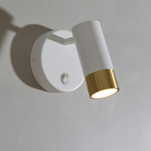 ouglres Wandlampe mit Schalter Weiss,Nachttischlampe Wandmontage Gold Vintage,Aluminium Lampenschirm Drehbar,Modern Wandlampe Schwarz für Schlafzimmer,Beleuchtung Wohnzimmer,Flur,Gu10 Wandspot,1pack