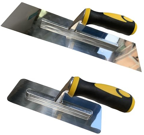 Smooth Plastering Trowels 2pcs Pack 200 x 80 mm and 350 x 100 mm Soft Grip, Stainless Steel Finishing trowels, Suitable for Smooth wall and Ceiling Finishing, plastering, Scraping and Masonry Work