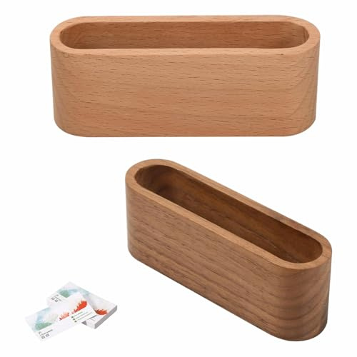 HUIHAOEU 2 Stück Visitenkartenhalter aus Holz Kreative Hölzerne Visitenkartenständer Büro Aufbewahrungsbox für Messe Firmenempfang Ausstellungstisch