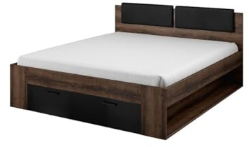 Galaxy Divan Bed – Monastery Oak & Black Gloss W146 x H94 x D205 cm | EU Double with Ample Storage & Upholstered Headboard