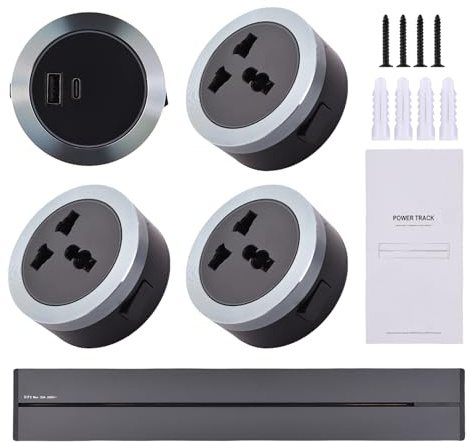 TisstingEnchufe De Carril Deslizante con 3 Tomas Y USB 8000W - Tira De Enchufes Montable En Pared para Cocina, Dormitorio, Sala De Estar Y Oficina