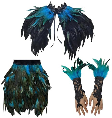 Pfau Kostüm Damen,Pfauenfeder Haarspangen,Feder Manschetten Hand,PfauKostüm Accessoires,Für Karneval Fasching Halloween Mottoparty Cosplay KostüM Damen Fasching Fee