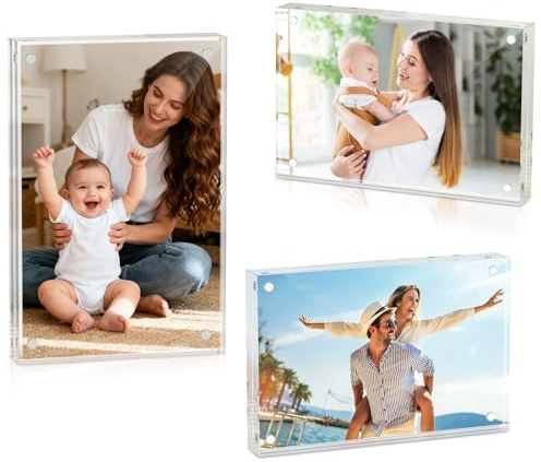 3 Stück Magnetischer Bilderrahmen, 10x15 cm Acryl Fotorahmen, Klare Doppelseitige Rahmenlose Acryl Rahmen,4 x 6 Inch, 20mm Thicker Magnet Schweberahmen,Dekoration für Hause,Schrank,Schreibtisch,Büro