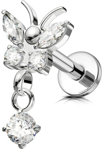 OUFER Body Piercing Labret Jewellery: Titanium Lip Stud 16G/1.2mm Internally Threaded Helix Tragus Conch Cartilage Earrings Jewellery Butterfly Dangle Medusa Lippenpiercing Bar