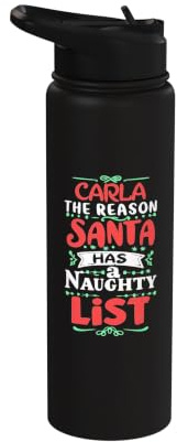 Carla Christmas Santa diciendo el divertido nombre de Carla Stainless Steel Insulated Water Bottle