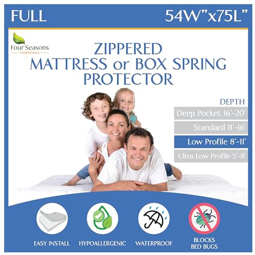 Coprimaterasso per letto matrimoniale (profondità 20,3-27,9 cm), impermeabile, con cerniera, ipoallergenico, di alta qualità, protegge dalla polvere, colore bianco