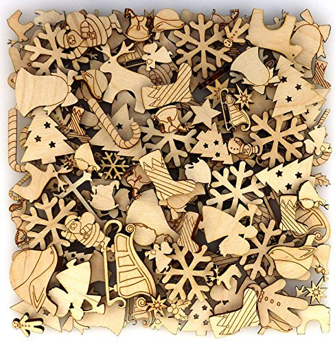 Over 100 Small Wooden Christmas Craft Shape 3 mm Plywood 1-4cm Size Xmas
