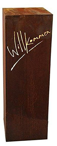 Rostige Gartensäule Willkommen für den Eingangsbereich - Dekosäule: Höhe 100cm / Breite 33cm - Wetterfest & Frostsicher - Metall/Edelrost/Rost - Rostsäule/Außendekoration Eingang