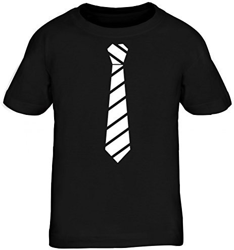 sportlich festlicher Style Schlips Kinder T-Shirt Rundhals Mädchen Jungen Streifen Krawatte weiß, Größe: 110/116,schwarz