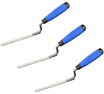 3er Set DEWEPRO® Fugenkelle - Fugkelle - Fugeisen - Fugeneisen mit flexibler Edelstahlklinge - Breite: 12mm - Fugenformer - Fugformer mit Edelstahlblatt und Softgriff