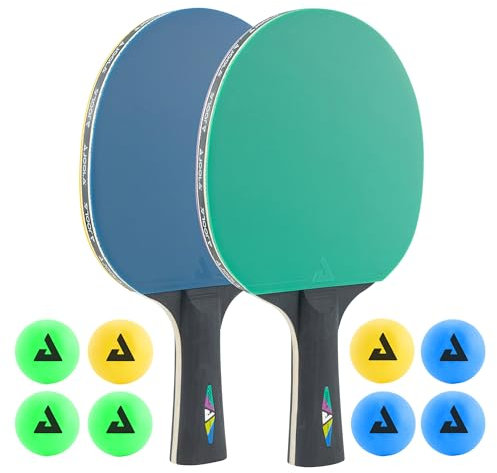 JOOLA 54814 Tischtennis-Set COLORATO Bestehend aus 2 Tischtennisschläger + 8 Bunte Tischtennisbälle, Einheitsgröße