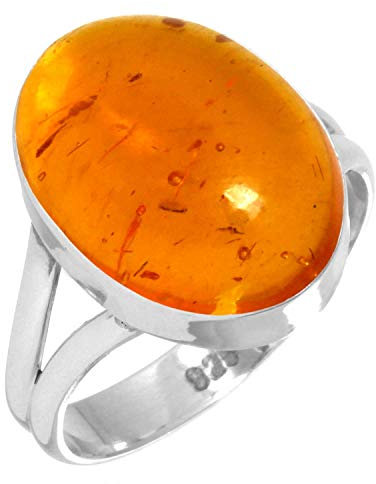 Jeweloporium 925 Sterling Silber Ringe für Frauen Orange Bernstein Edelstein Mode Silber Ringe Größe 65(20.7) Valentinstag - Geschenk Boho Schmuck