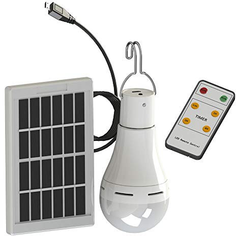 Lixada 9W / 7W Portátil de Energía Solar Bombilla Al Aire Libre USB Panel Solar Luz de Control Remoto Impermeable LED Que Acampa Luz para Acampar,Senderismo,Montañismo (9W)