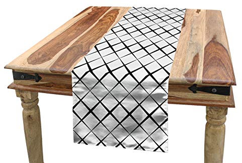 ABAKUHAUS Schwarz und weiß Tischläufer, Gitternetzlinien, Esszimmer Küche Rechteckiger Dekorativer Tischläufer, 40 x 180 cm, Dunkelgrau Schwarz