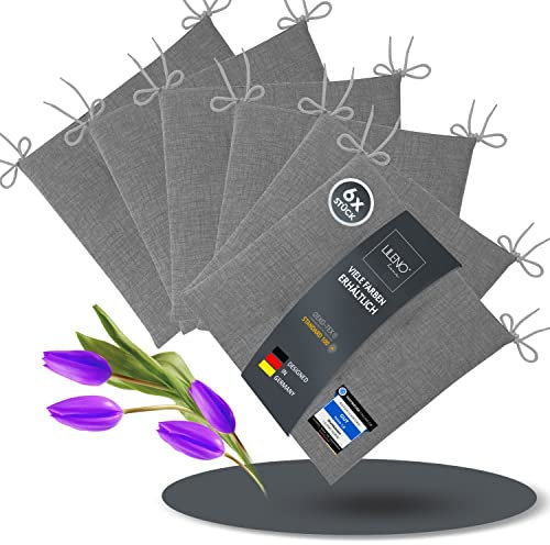 LILENO HOME 6er Set Stuhlkissen Hellgrau (40x40x4,5 cm) - Sitzkissen für Gartenstuhl, Küche oder Esszimmerstuhl - Bequeme UV-beständige Indoor u. Outdoor Stuhlauflage als Stuhl Kissen