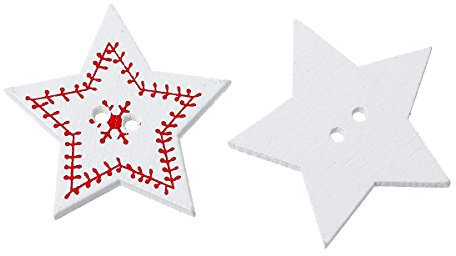 SiAura Material - 5 Stück Holzknöpfe Stern Weihnachten Schneeflocke Muster 33mm x 30mm, weiß, 2 Löcher I Zum Nähen, Basteln und Dekorieren