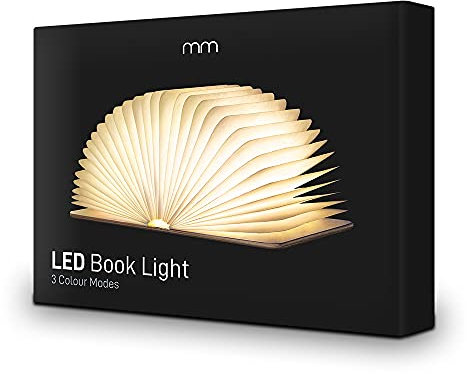 mikamax – mm - LED Book Light – Buch-Lampe - Usb wiederaufladbar - kabellos - 4 Lichtmodi - aus echtem Holz und Papier - stimmungsvolle Beleuchtung - Led-Nachtlicht
