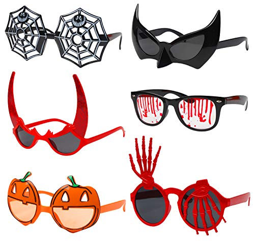 FINGOOO 6 Pieces Halloween Theme Glasses Kit Halloween Costume Party Supply for Kids and Adult, 6 Styles Assorted