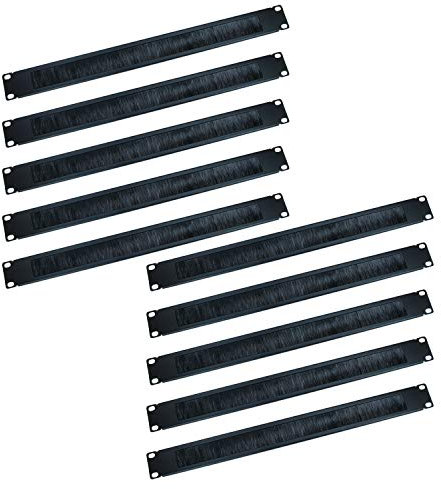 Ex-Pro 19 Inch Brush Strip Cable Management Panel, Sturdy 1U Rack Mount Brush Plate with Black Bristles - 10 PACK