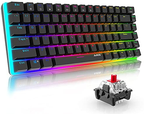 AJAZZ AK33 Teclado Gamer Mecánico Rojo Mini Teclado Gaming Teclas Rojas Retroiluminadas RGB Personalizable 82 Táctil Switches Macro Anti-Ghosting, Cable USB Tipo-C Desmontable, Controles Multimedia