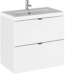 Hudson Reed CBI130A Fusion Modern Bathroom 2 Drawer Wall Hung Vanity Unit and Full Depth Ceramic Basin, 600mm, Gloss White