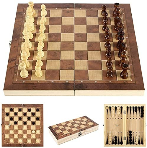 Schach Backgammon 3 in 1 - Schachbrett 29x29, Schachspiel Holz Edel, Backgammon Holz Hochwertig für Kinder