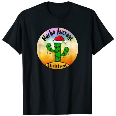 Nacho Average Weihnachtsbaum Kaktus Nikolausmütze und Lichter T-Shirt