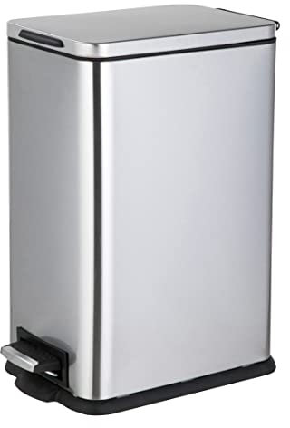 HASAYAKI Cubo de Basura, 10L, Pedal, Rectangular - Acero Inoxidable con Protección de Huellas Dactilares - Plateado