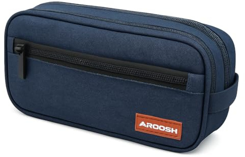 AROOSH Pencil Case for Girls & Boys – Large Pencil Case with 3 Compartments & Metal Zippers for Storing & Organizing Stationary Supplies, Makeup – Ideal for School, College & Office Use - Blue