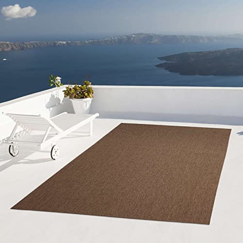 Taracarpet Outdoor Teppich Wetterfest Wohnzimmer Balkon Küchenteppich Flachgewebe Sisaloptik Einfarbig Uni braun 080x150 cm