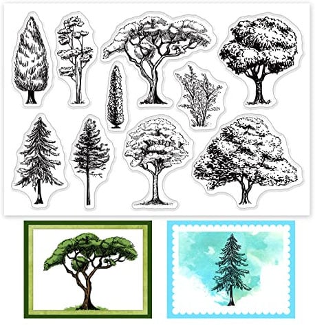 GLOBLELAND Baum des Lebens Klare Stempel für DIY Scrapbooking Dekor Waldpflanzen Landschaft Skizze Blatt Natur Transparente Silikonstempel für die Herstellung von Karten Fotoalbum Dekoration