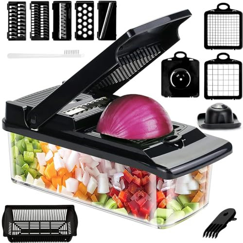Cortador de Verduras 15 En 1, IDIQIB Mandolina de Cocina, Cortador Verduras Manual Multifunción Con Separador De Huevos, Picador de Verduras Rallador de Cocina para Cebollas Tomates Zanahoria Pepino