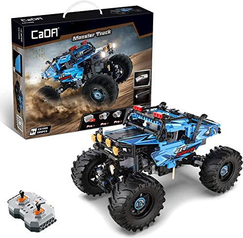 Technik Ferngesteuertes Auto, 4x4 RC Offroad Monster LKW mit Motor & LED Licht, Ferngesteuertes Spielzeug für Kinder und Erwachsene, Auto Modellbausatz Klemmbausteine Kompatibel mit Großen Marken