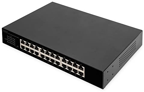 DIGITUS Switch di rete Gigabit a 24 porte - non gestito - senza ventola - modalità VLAN - DIP switch - 10/100/1000 Mbps - incluse staffe di montaggio da 19 - nero