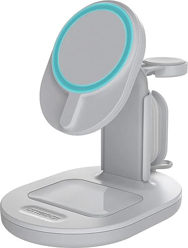 Otterbox Soporte Cargador Inalámbrico 3 en 1 de diseño Elegante y Ligero, con Fuerte alineamiento y fijación Magsafe, para iPhone, AirPods y Apple Watch, Blanc